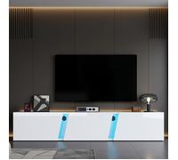 Meuble TV Mural 180 x 35 x 30 cm Blanc Laqué | Meuble TV Suspendu avec LED | Buffet Flottant Moderne avec 3 Portes