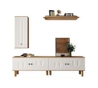 Meuble TV mural 3 pièces, composé d'un buffet, Meuble TV haut de placards et d'une étagère murale, Panneaux de portes blanc