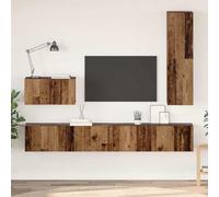 Meuble TV Mural 4 Pièces en Bois d'Ingénierie Ancien, Étagères et Portes, Rangement Salon Moderne pour Téléviseur, Home Cinéma, Console de Jeu, Économiseur d'Espace