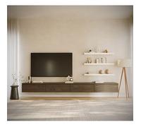 Meuble TV mural à 4 abattants - BEMMI - 300 cm - aspect bois noyer