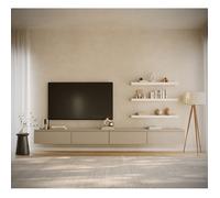 Meuble TV mural à 4 abattants - BEMMI - 300 cm - gris cachemire