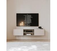 Meuble TV mural à suspendre - CHOCOLATED - 137 cm - Beige avec 2 portes