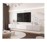 Meuble TV Mural ANGEL 300cm - 6 compartiments lisses+cannelés - éclairage LED - Blanc mat