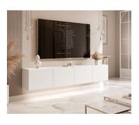 Meuble TV mural ANGEL IDOHOME 200x40x36 cm blanc mat 4 portes LED chaud