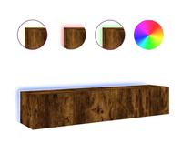 Meuble TV mural - ASHATA - 2pcs - Chêne fumé - 80x35x31 cm - Lumières LED RVB
