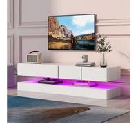 Meuble TV Mural avec 4 Tiroirs LED et Contrôle Bluetooth USB - BEAUNIV - MDF Blanc pour Salon 2 Éléments