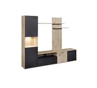 Meuble TV Mural avec Banc TV et Colonne Led inclue et Aspect Bois Noir - NIVER -