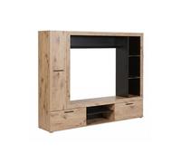 AltoBuy Meuble TV Mural avec Banc TV et colonnes latérales Aspect Bois et Noir - IVOR