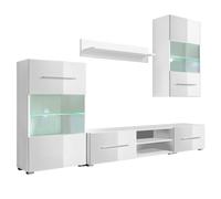 vidaXL Meuble TV mural avec éclairage LED 5 pièces Blanc