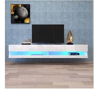 Meuble TV mural avec éclairage LED contrôlé via appli MDF blanc façade brillante 140x40x30 5 cm