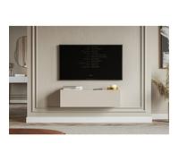 Meuble TV mural avec façades à lamelles rainurées - VELDIO - 100 cm - beige gris