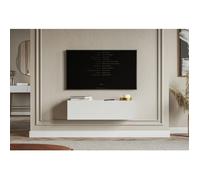 Meuble TV mural avec façades à lamelles rainurées - VELDIO - 100 cm - blanc