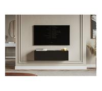 Meuble TV mural avec façades à lamelles rainurées - VELDIO - 100 cm - noir