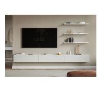 Meuble TV mural avec façades à lamelles rainurées - VELDIO - 300 cm - blanc