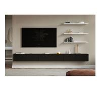 Meuble TV mural avec façades à lamelles rainurées - VELDIO - 300 cm - noir