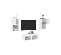 Vidaxl Meuble Tv Mural 4 Pcs Avec Lumières Led Blanc Blanc