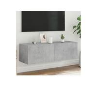 vidaXL Meuble TV mural 837298 - avec lumières LED, rangement - Gris béton 100x35x31 cm
