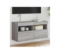 Meuble TV Mural avec Lumières LED, Armoire de Télévision Suspendue avec Rangement, Meuble Télé Flottant, Moderne, 837207