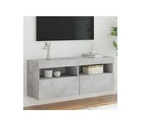 vidaXL Meuble TV Mural avec Lumières LED, Armoire de Télévision Suspendue avec Rangement, Meuble Télé Flottant, Moderne, Gris Béton Bois d'Ingénierie Gris G