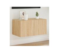 Meuble TV Mural avec Lumières LED, Armoire de Télévision Suspendue, Meuble Télé Flottant, Moderne, Chêne Sonoma Bois 837271