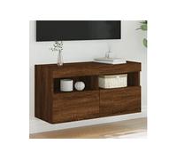 Meuble TV Mural avec Lumières LED, Armoire de Télévision Suspendue, Meuble Télé Flottant, Moderne, Chêne Marron Bois 837209
