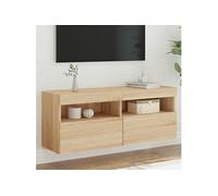 vidaXL Meuble TV Mural avec Lumières LED, Armoire de Télévision Suspendue, Meuble Télé Flottant, Moderne, Chêne Sonoma Bois 837213