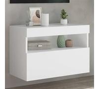 vidaXL Meuble TV mural – Armoire TV suspendue avec lumières LED, blanc 60×30×40 cm