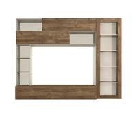 AltoBuy Meuble TV Mural avec rangements 1 Porte vitrée et étagères Beige et Aspect Bois - Palacio