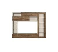 Meuble TV mural avec rangements 1 porte vitrée et étagères beige et aspect bois - PALACIO -