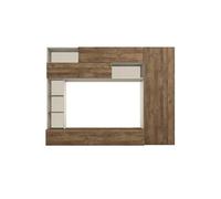 Meuble TV mural avec rangements et étagères beige et aspect bois - PALACIO -