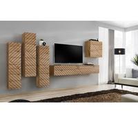 Meuble TV mural - Chêne Wotan - Finition porte aspect chêne fraisé - 180 cm - Collection SWITCH