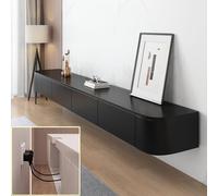Meuble TV mural - Console multimédia flottante avec plusieurs rangements, tiroirs et support de routeur - Meuble bas noir élégant pour téléviseurs de 160 x 20 x 24 cm, solution gain de place