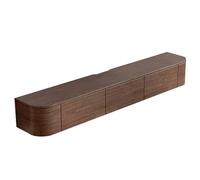 Meuble TV mural de luxe en bois massif avec éclairage d'ambiance, console multimédia spacieuse pour téléviseurs de 55" et 90", finition noyer élégante, 180 x 20 x 30 cm, solution de rangement élégante