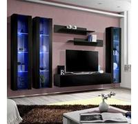 Meuble TV Mural Design "Fly II" 310cm Noir Noir G