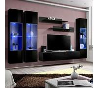 Meuble TV Mural Design "Fly III" 310cm Noir Noir G