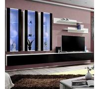 Meuble TV Mural Design "Fly III" 320cm Noir & Blanc Blanc G
