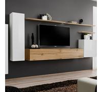 Meuble TV Mural Design "Switch I" 330cm Blanc & Naturel