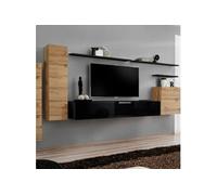 Meuble TV Mural Design Switch I 330cm Naturel & Noir