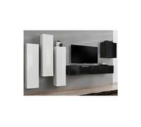 Meuble tv mural design "switch iii" 330cm blanc & noir