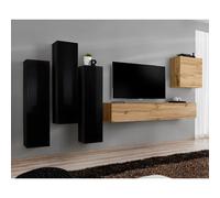 Meuble TV Mural Design "Switch III" 330cm Noir & Naturel