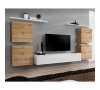 Meuble TV Mural Design "Switch IV" 320cm Naturel & Blanc