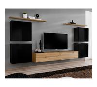 Meuble TV Mural Design "Switch IV" 320cm Noir & Naturel