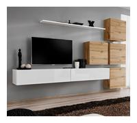 Meuble TV Mural Design "Switch IX" 310cm Blanc & Naturel