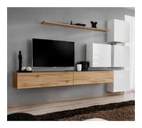 Meuble TV Mural Design "Switch IX" 310cm Naturel & Blanc