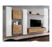 Meuble TV Mural Design "Switch VI" 330cm Blanc & Naturel