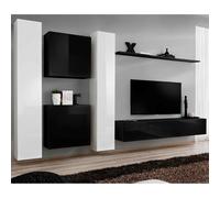 Meuble TV Mural Design "Switch VI" 330cm Blanc & Noir