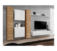 Meuble TV Mural Design "Switch VI" 330cm Naturel & Blanc