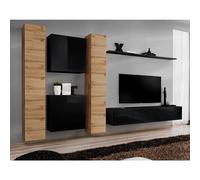 Meuble TV Mural Design "Switch VI" 330cm Naturel & Noir
