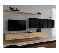 Meuble TV Mural Design "Switch VII" 340cm Naturel & Noir