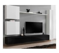 Meuble TV Mural Design "Switch VIII" 280cm Blanc & Noir